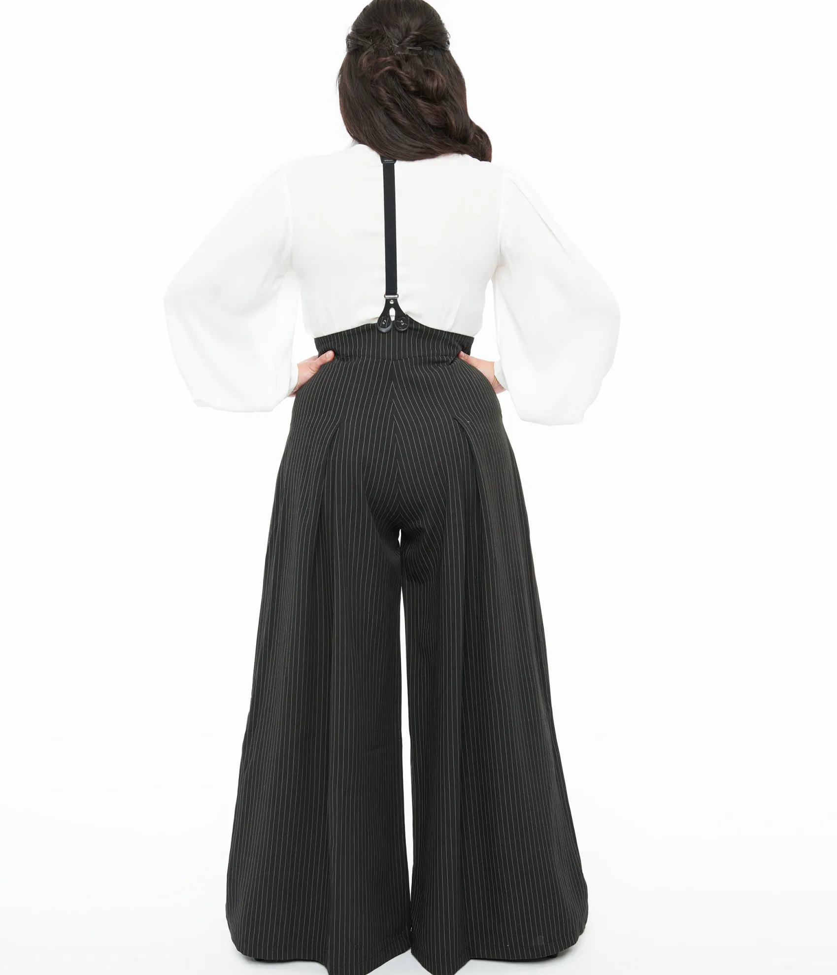 Unique Vintage Voodoo Vixen Black & White Pinstripe Suspender Trousers Best Sale