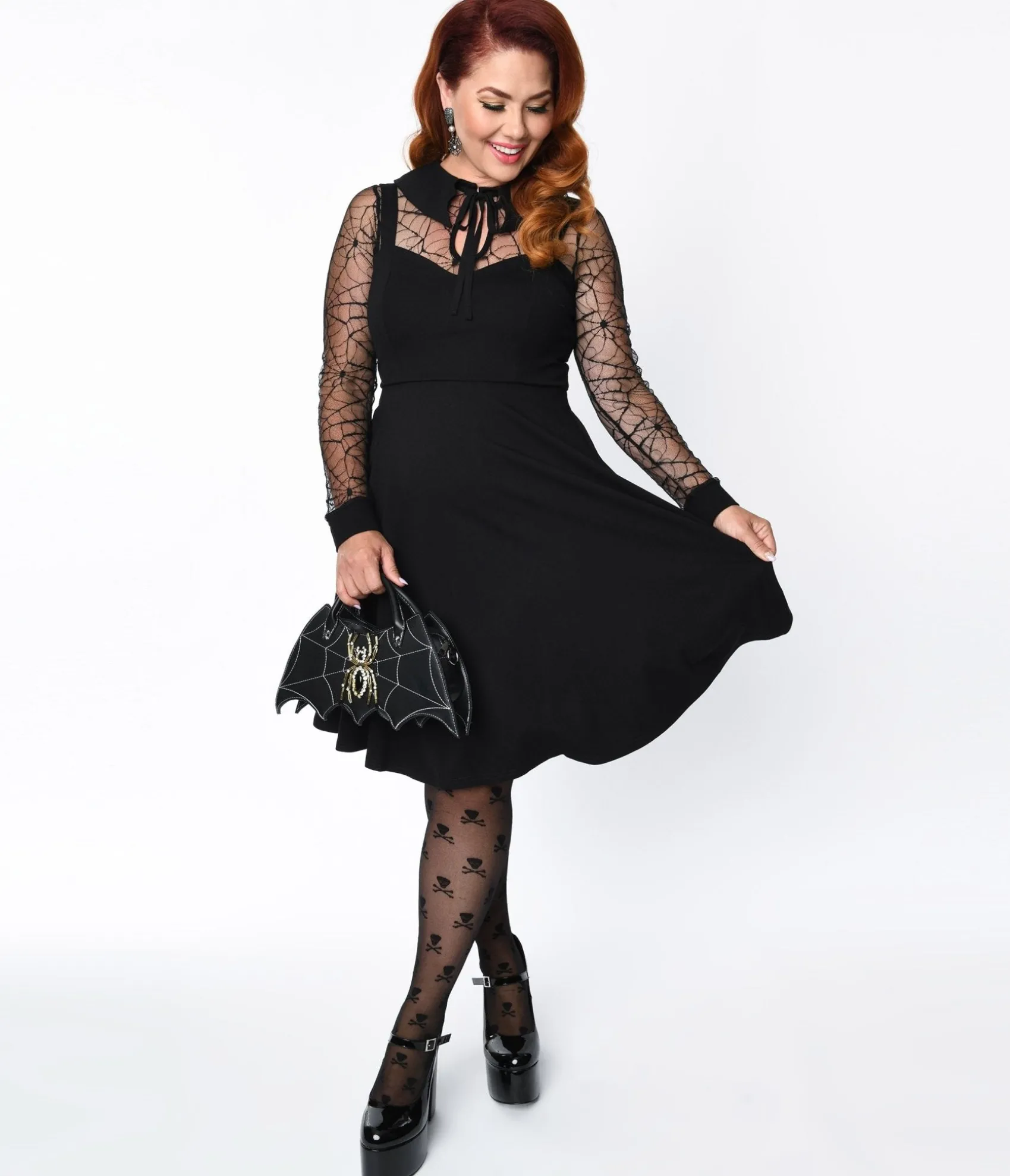 Unique Vintage Voodoo Vixen Black Spider Web Swing Dress Cheap