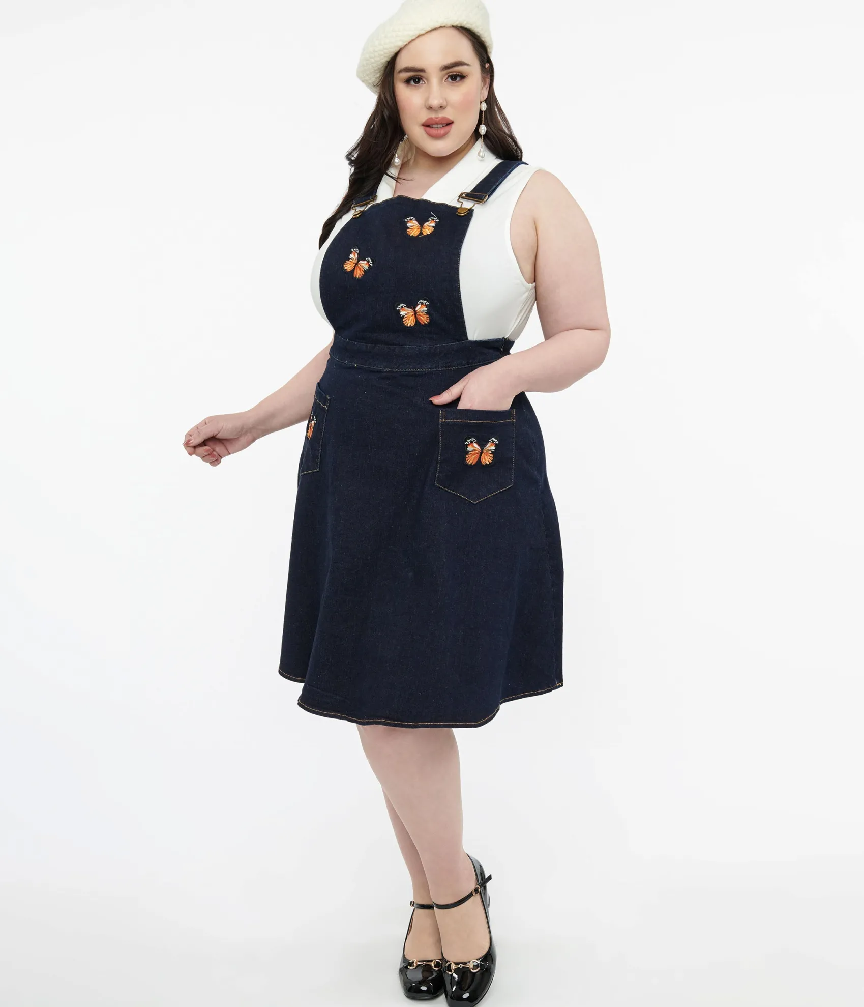 Unique Vintage Voodoo Vixen Butterfly Denim Pinafore Skirt Best Sale