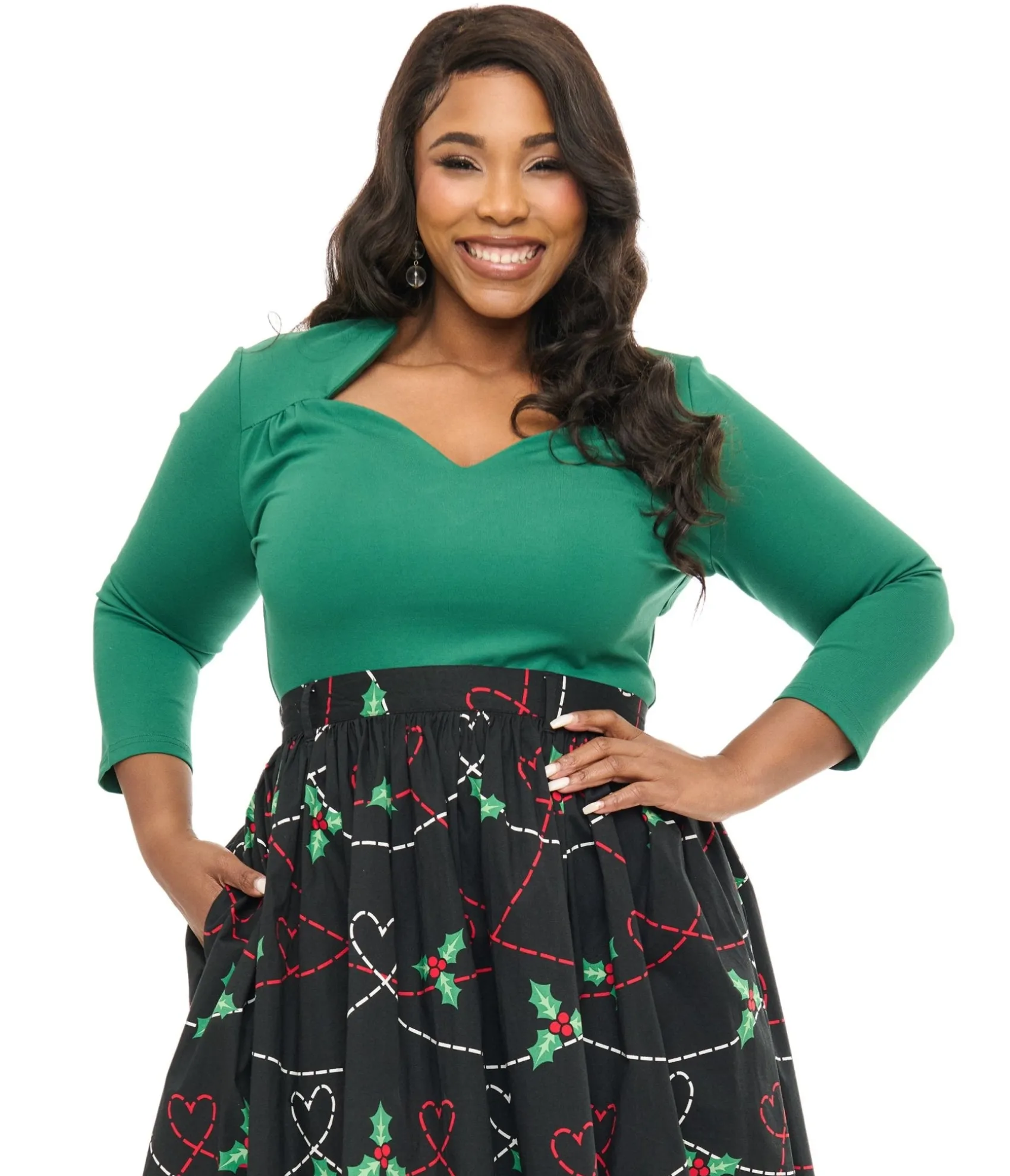 Unique Vintage Voodoo Vixen Plus Size 1950s Green Jersey Knit Top Fashion