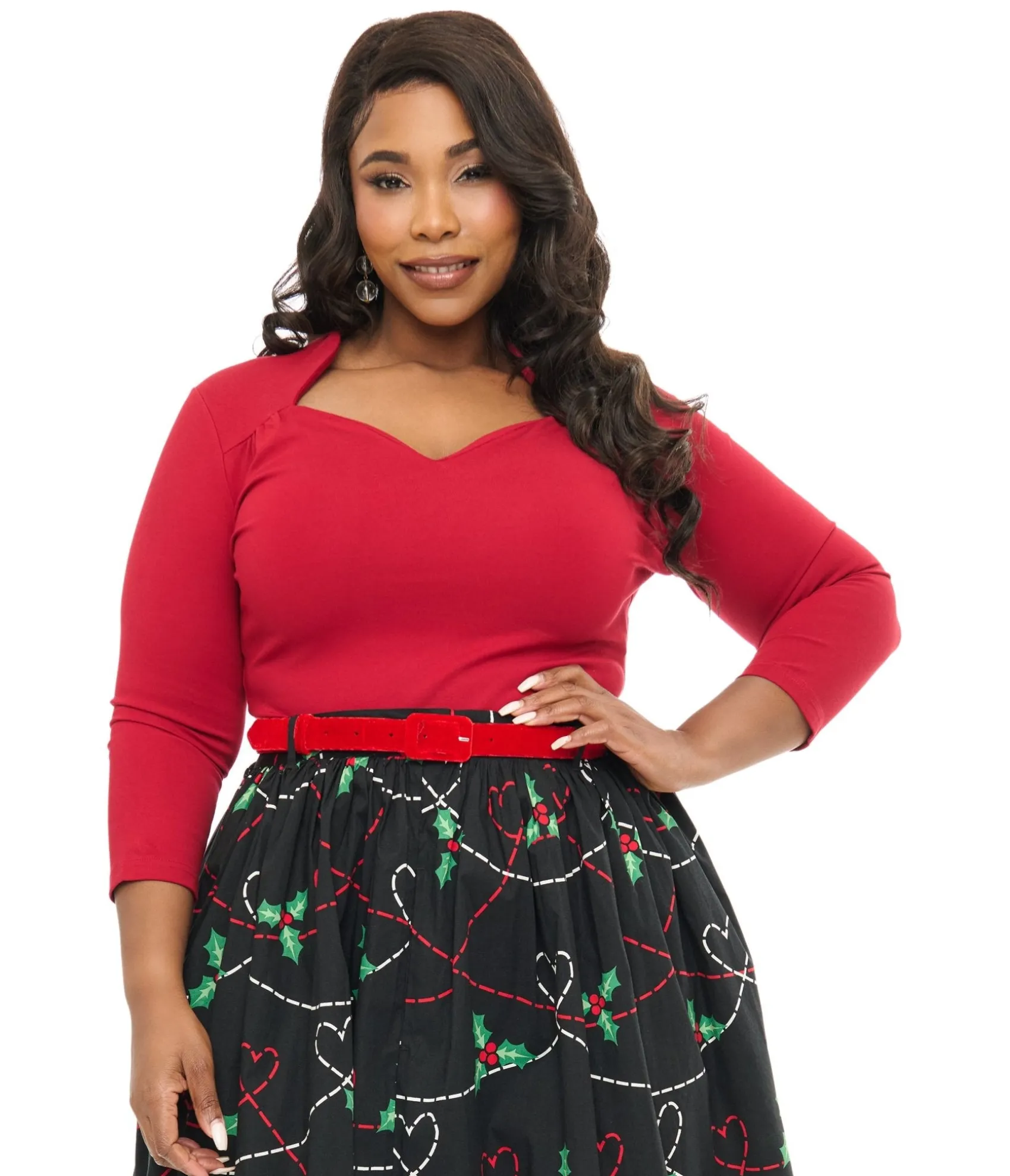 Unique Vintage Voodoo Vixen Plus Size 1950s Red Jersey Knit Top Shop