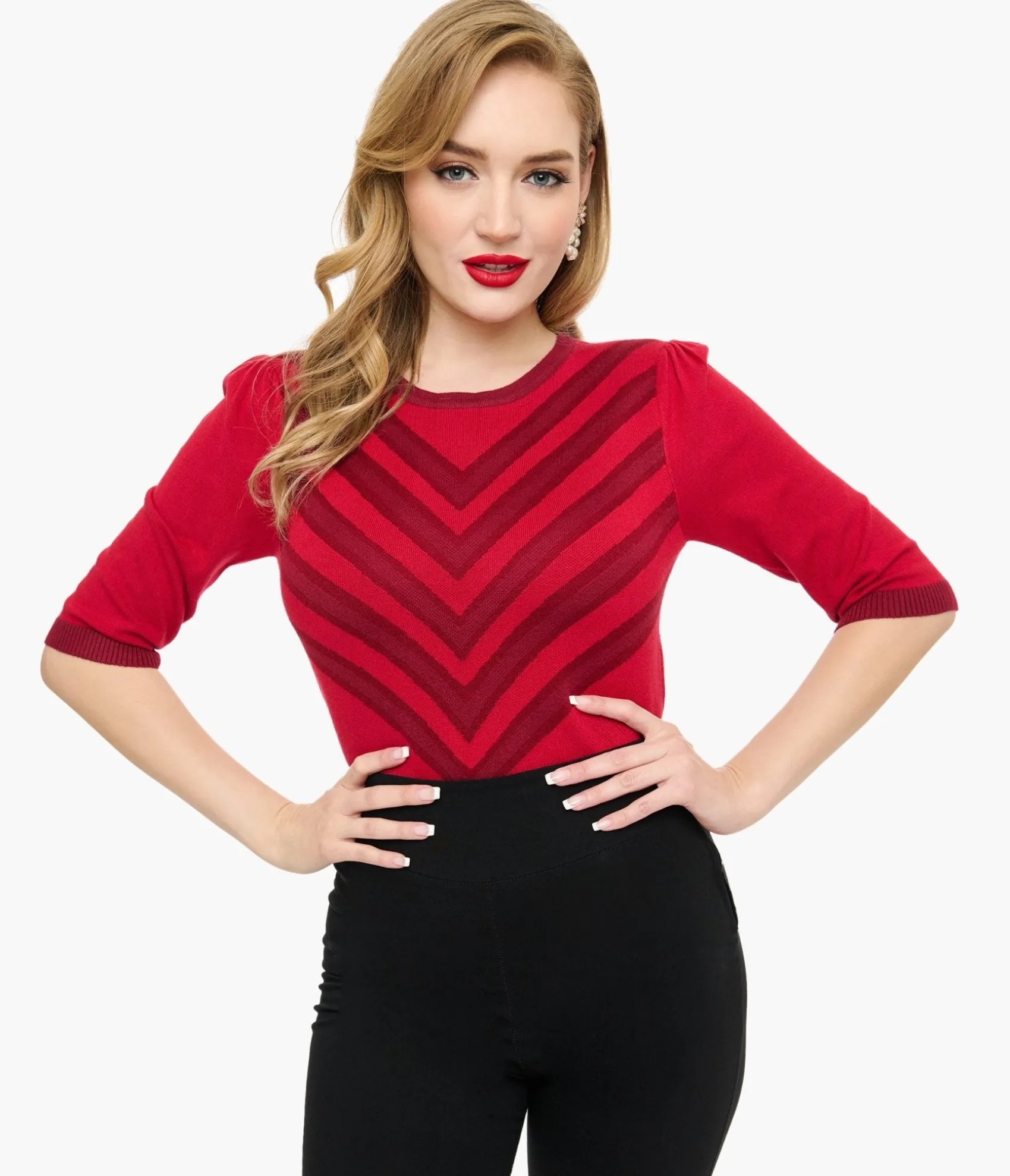 Unique Vintage Voodoo Vixen Red & Berry Chevron Sweater Discount