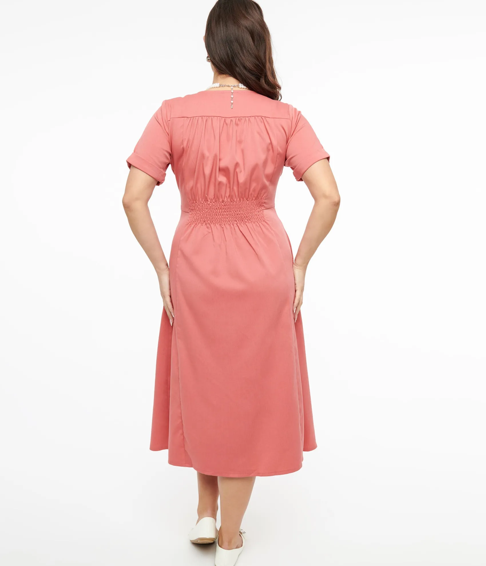 Unique Vintage Voodoo Vixen 1940s Pink Midi Shirt Dress Online