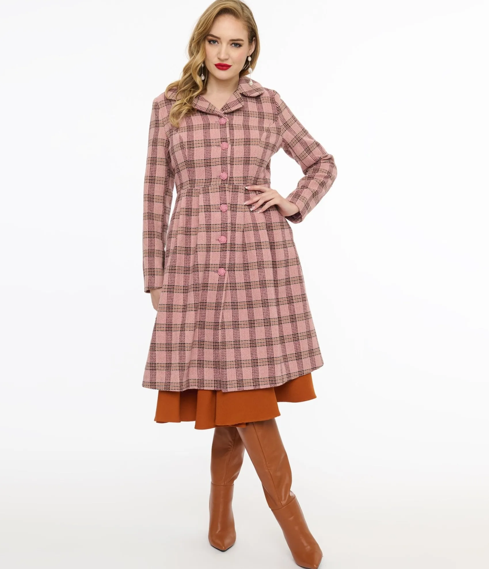 Unique Vintage Voodoo Vixen 1960s Pink Plaid Coat Hot