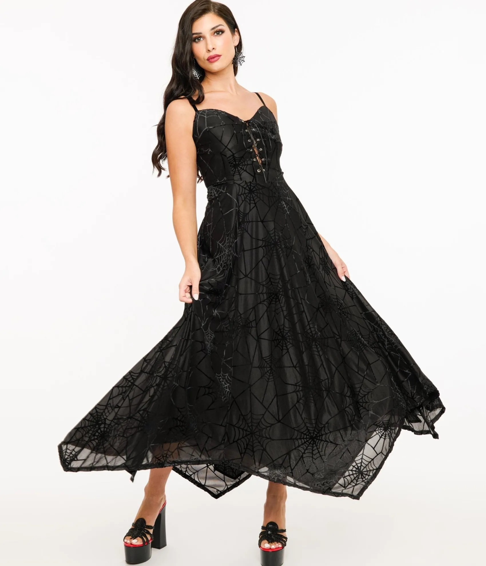 Unique Vintage Wax Poetic Black Spiderweb Willow Maxi Dress & Bolero Set Best