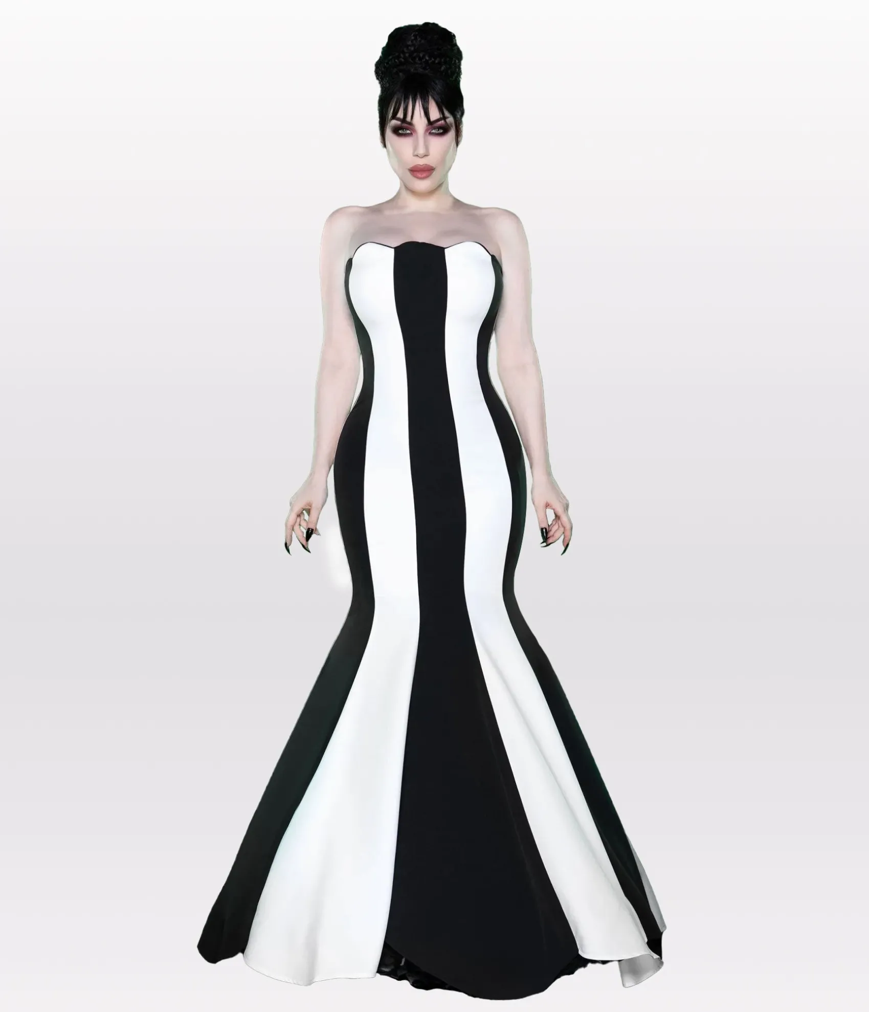 Unique Vintage Weasel Wear Black & White Striped Sandworm Gown Hot