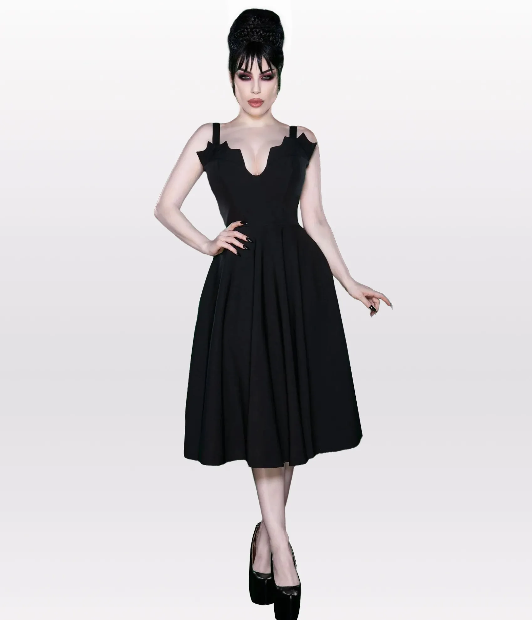 Unique Vintage Weasel Wear Black Queen of the Night Swing Dress Cheap