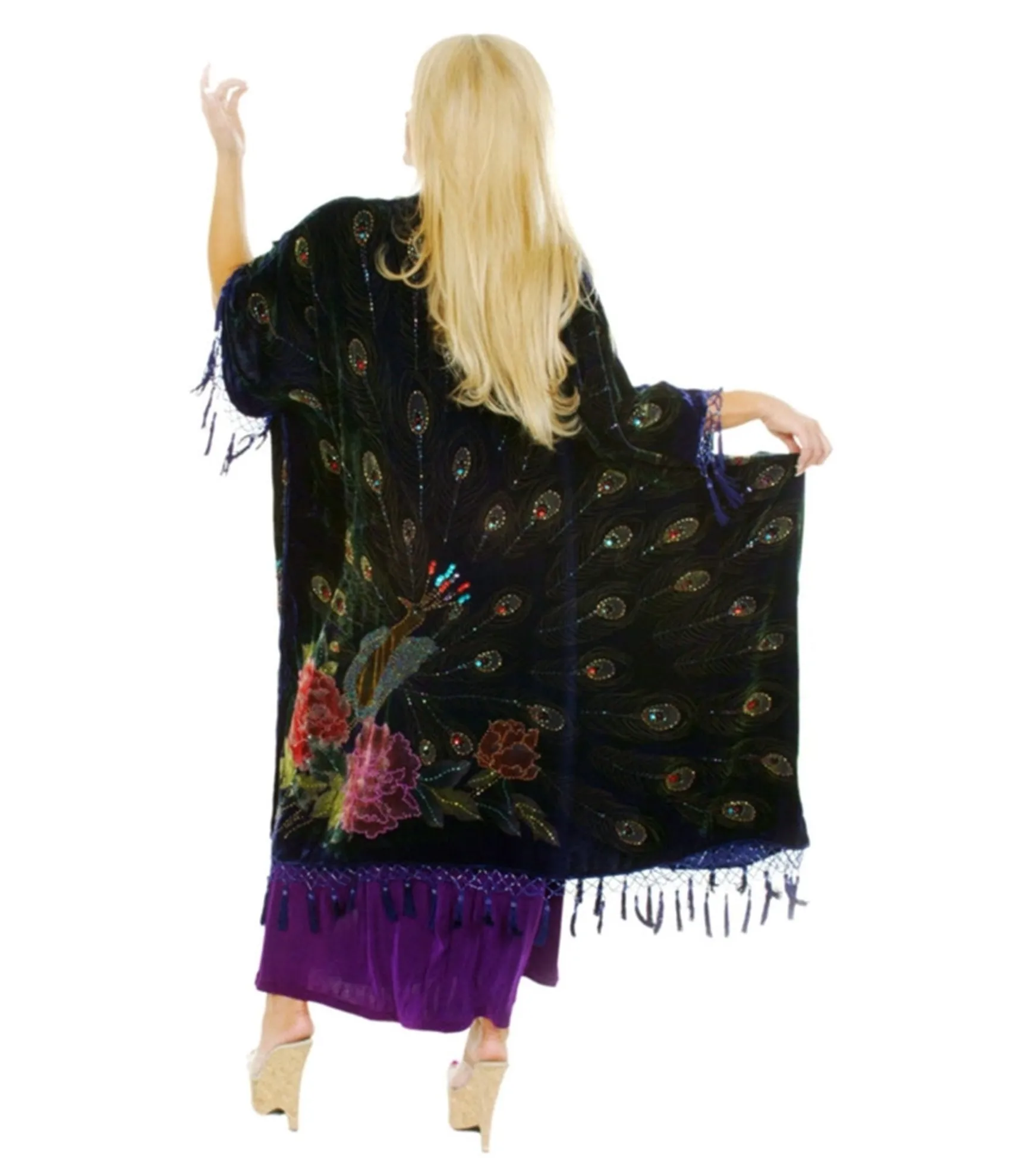 Unique Vintage Western Fashion Black Peacock Caftan Hot