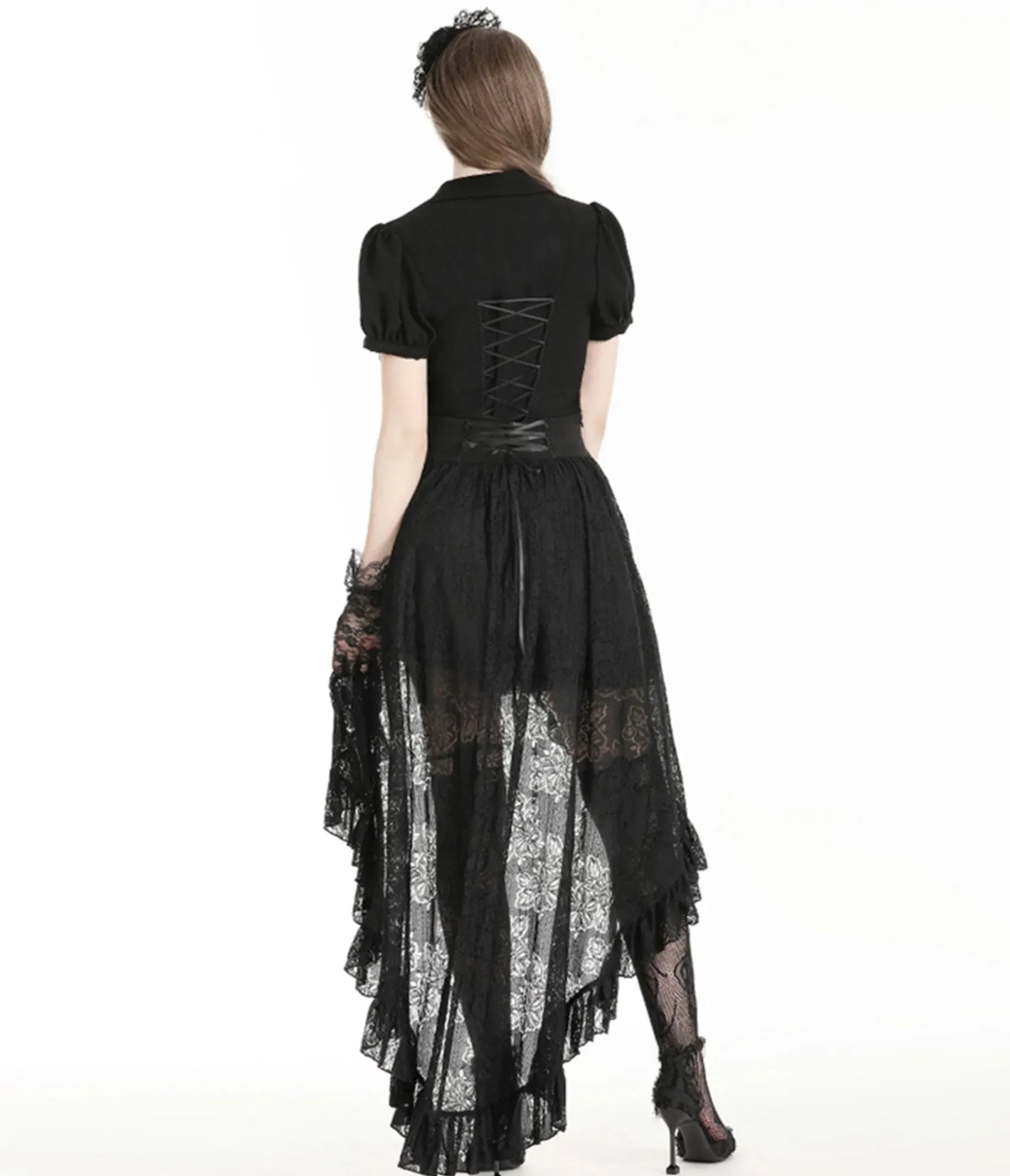 Unique Vintage Western Fashion Gothic Princess Black Lace Hi Low Skirt New