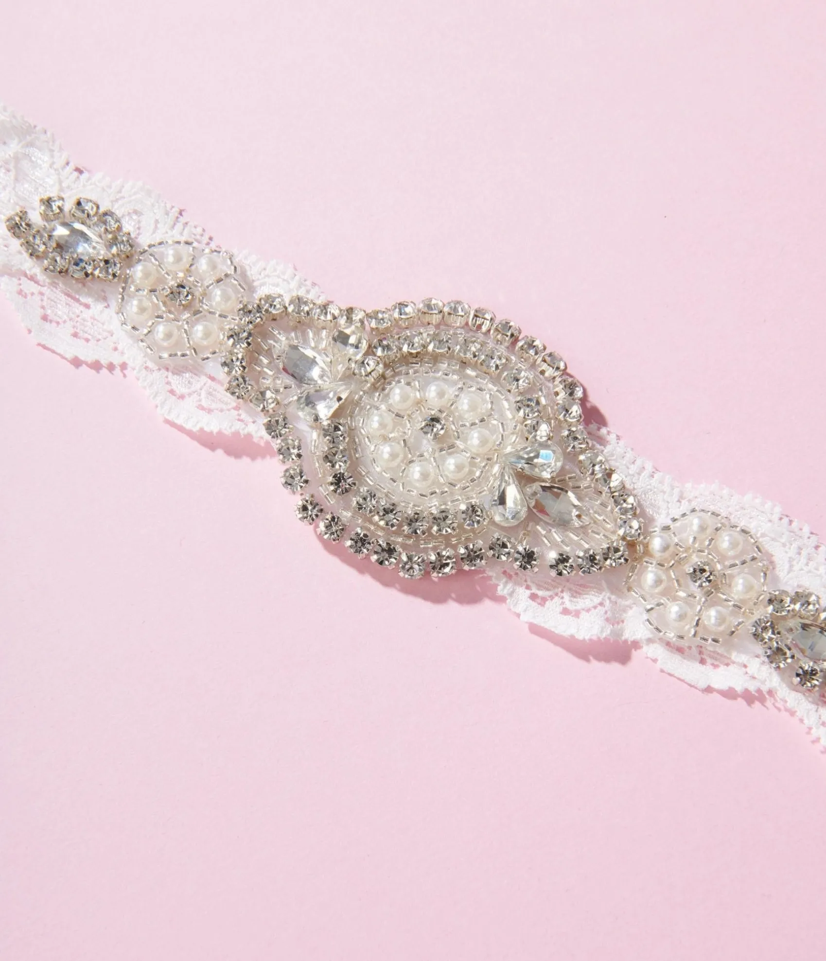 Unique Vintage White Lace & Rhinestone Bridal Garter Set Sale