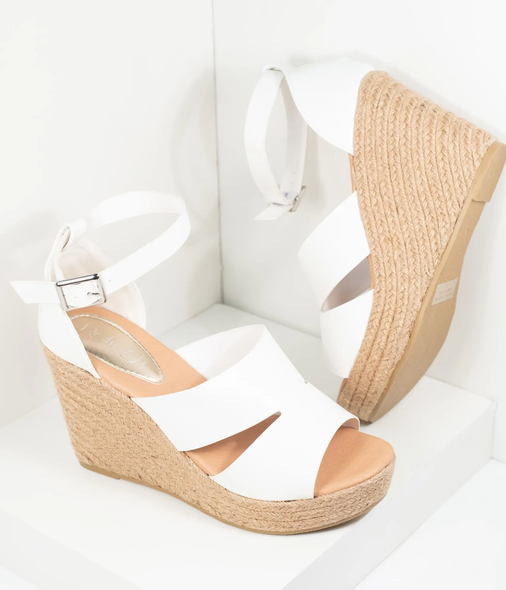 Unique Vintage White Leatherette Espadrille Wedge Sandals Best