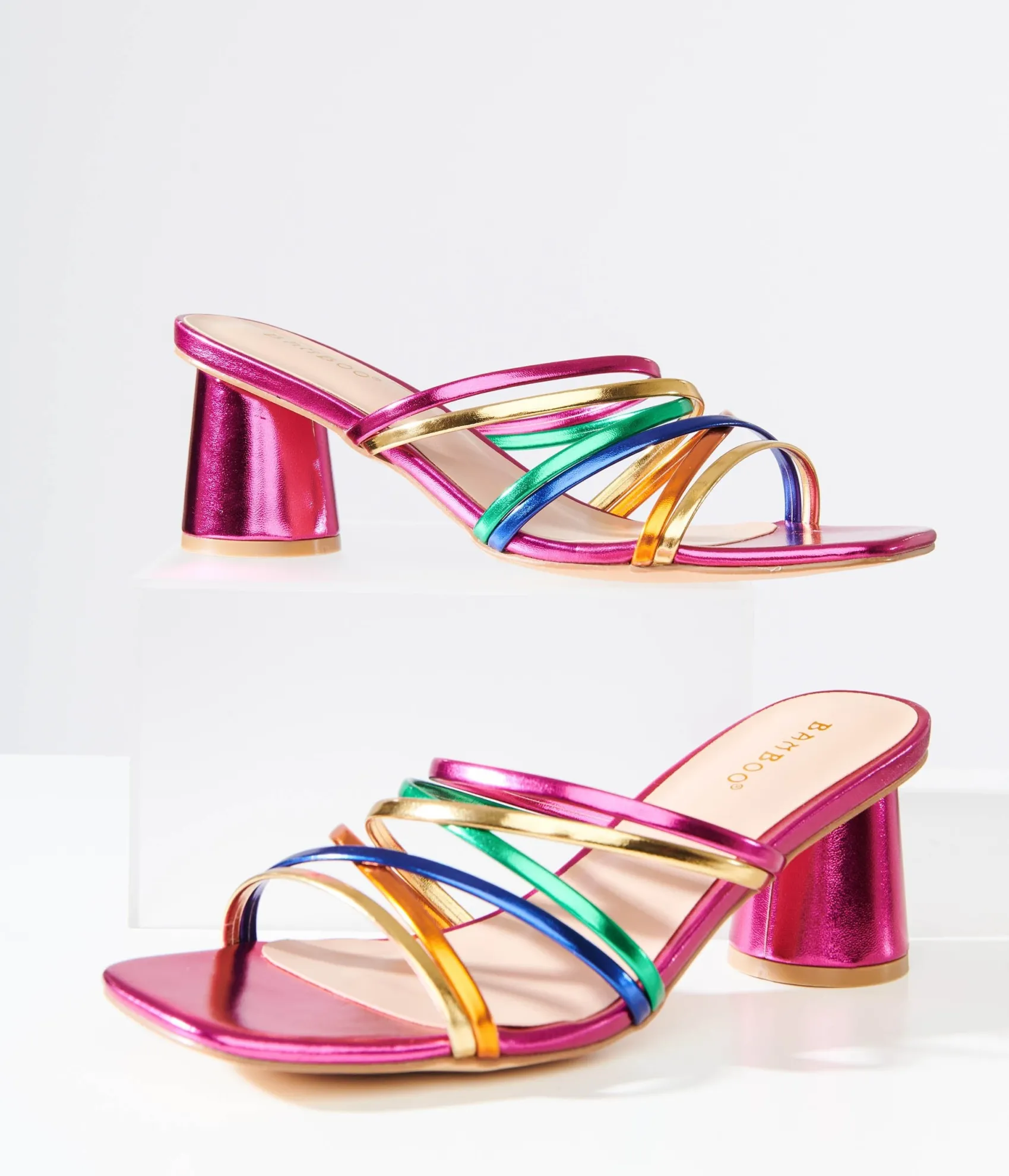 Unique Vintage Y2K Rainbow & Pink Metallic Heel Sandals New