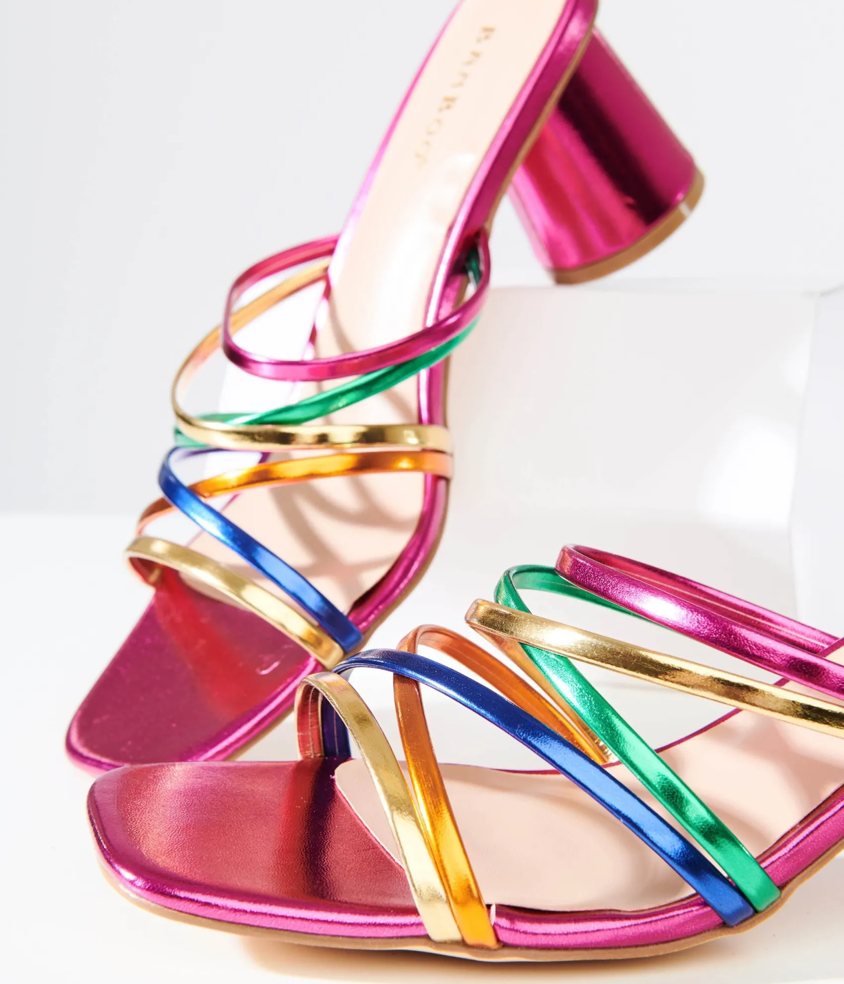 Unique Vintage Y2K Rainbow & Pink Metallic Heel Sandals New